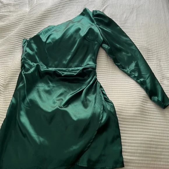 Lena Dresses | Emerald Green One Shoulder Mini Satin Dress | Color: Green | Size: S | Alexisannarummo's Closet Lena Dresses | Emerald Green One Shoulder Mini Satin Dress | Color: Green | Size: S | Alexisannarummo's Closet